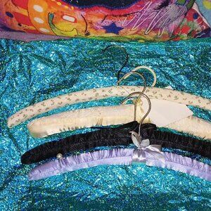 Lot of Vintage Fancy Clothes Hangers Padded Lingerie Decorative Pouf Lace Satin